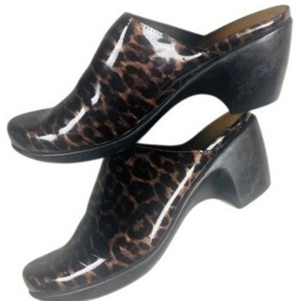 Naot Mules Women 42 L11 Leopard Print Patent Leather Wedge Clogs Animal Print